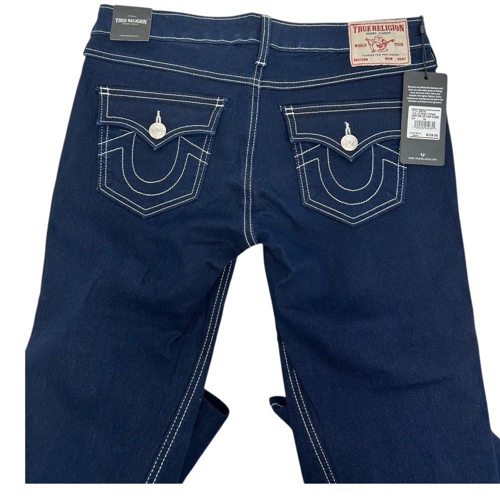 True Religion Joey Flare Leg Dark Wash Denim Low Rise Jean NWT W28 L34 $159 - Picture 8 of 13